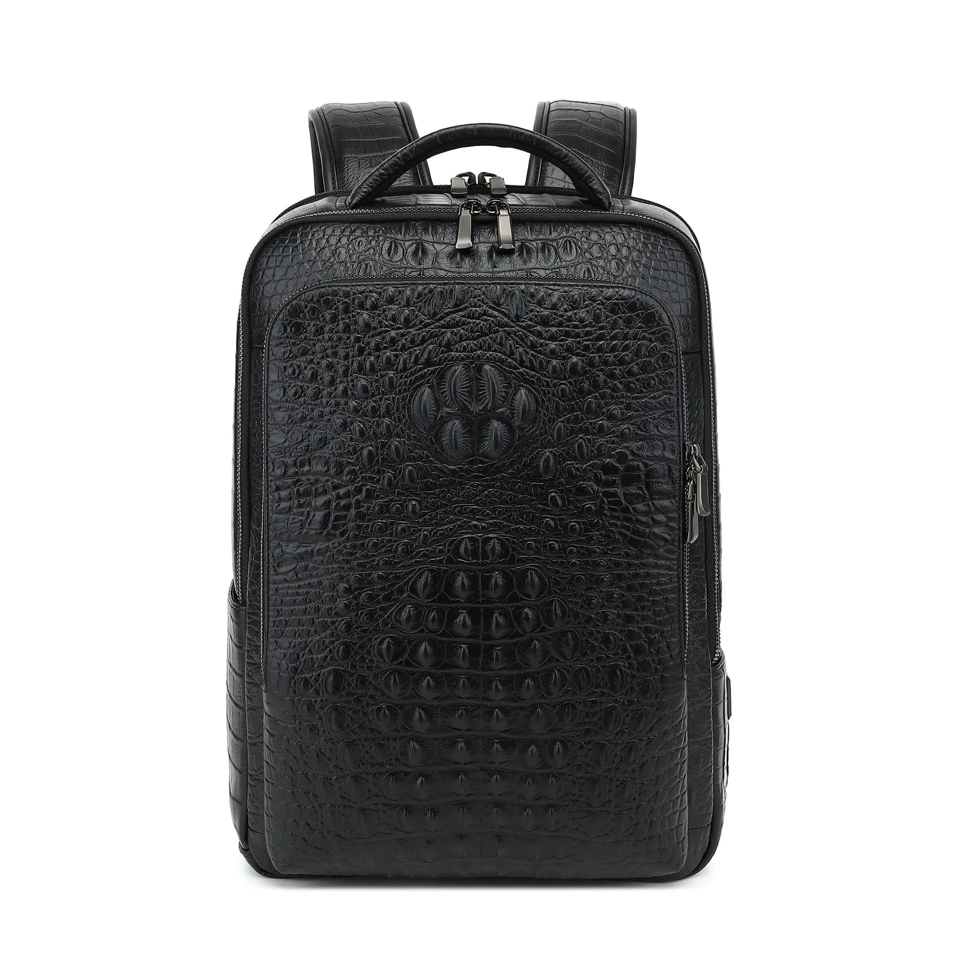 2024 New Luxury Alligator Brand Real Genuine Leather Men Backpacks Student Backpack Boy Luxury 15.6 Inch Computer Laptop Bag