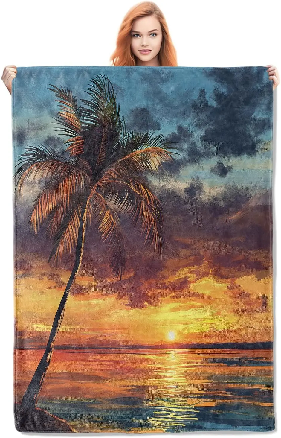 

Palm Tree Blanket Gifts for Women Girls Adults Kids Soft Warm Lightweight Cozy Tropical Sunset Beach Ocean Throw Blankets for