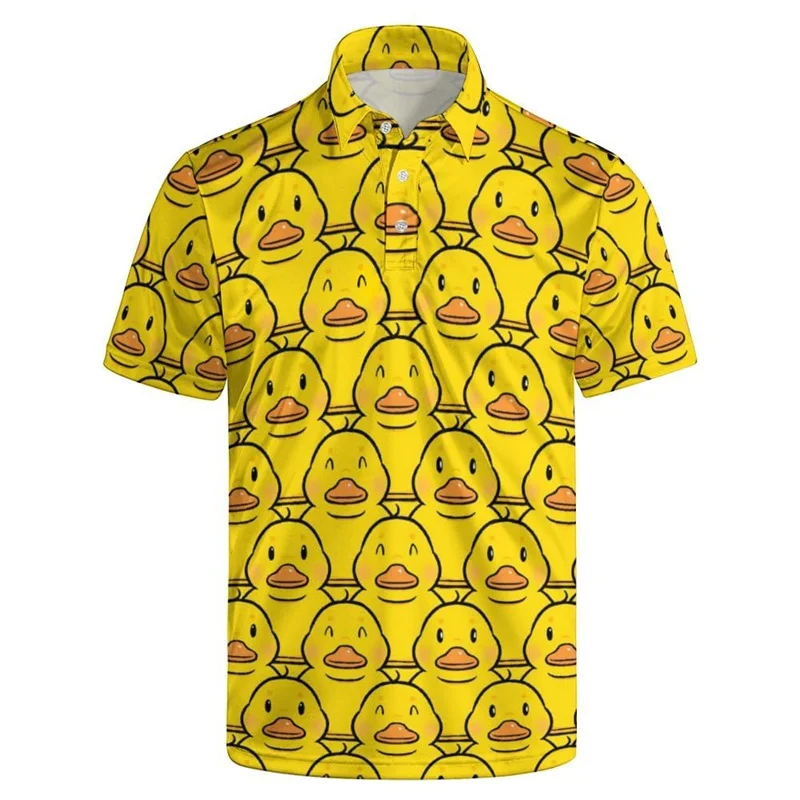 Harajuku Fashion Rubber Duck 3D Print Short Sleeve Polo Shirts for Men Clothes Funny Animal Little Yellow Duck Button POLO Shirt