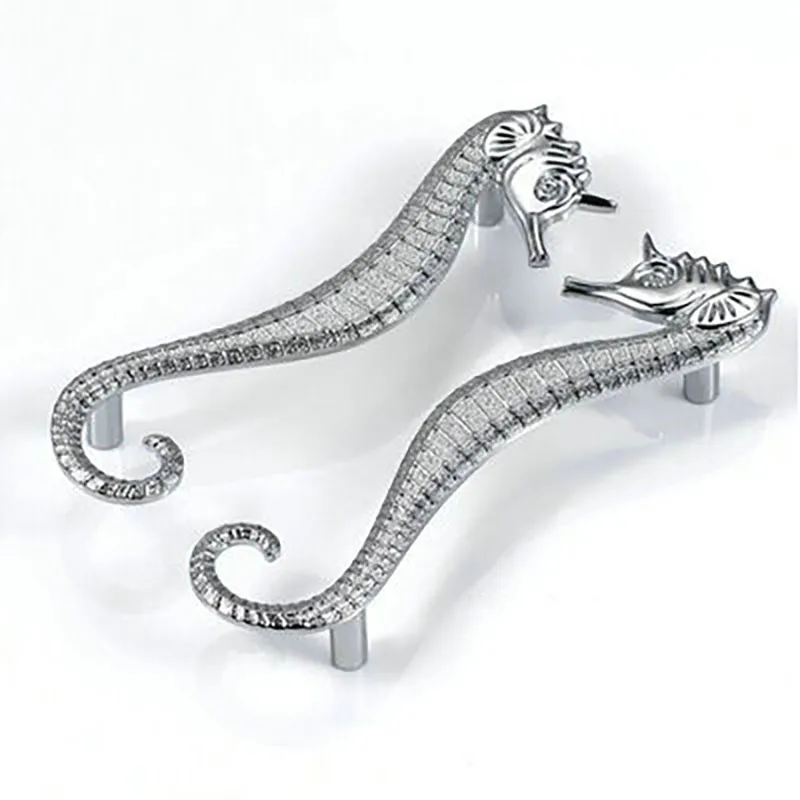 Gold/ Silver Zinc Alloy Hippocampus Shape Wardrobe Handle Furniture Cabinet Drawer Pulls Door Bar Home Accessory