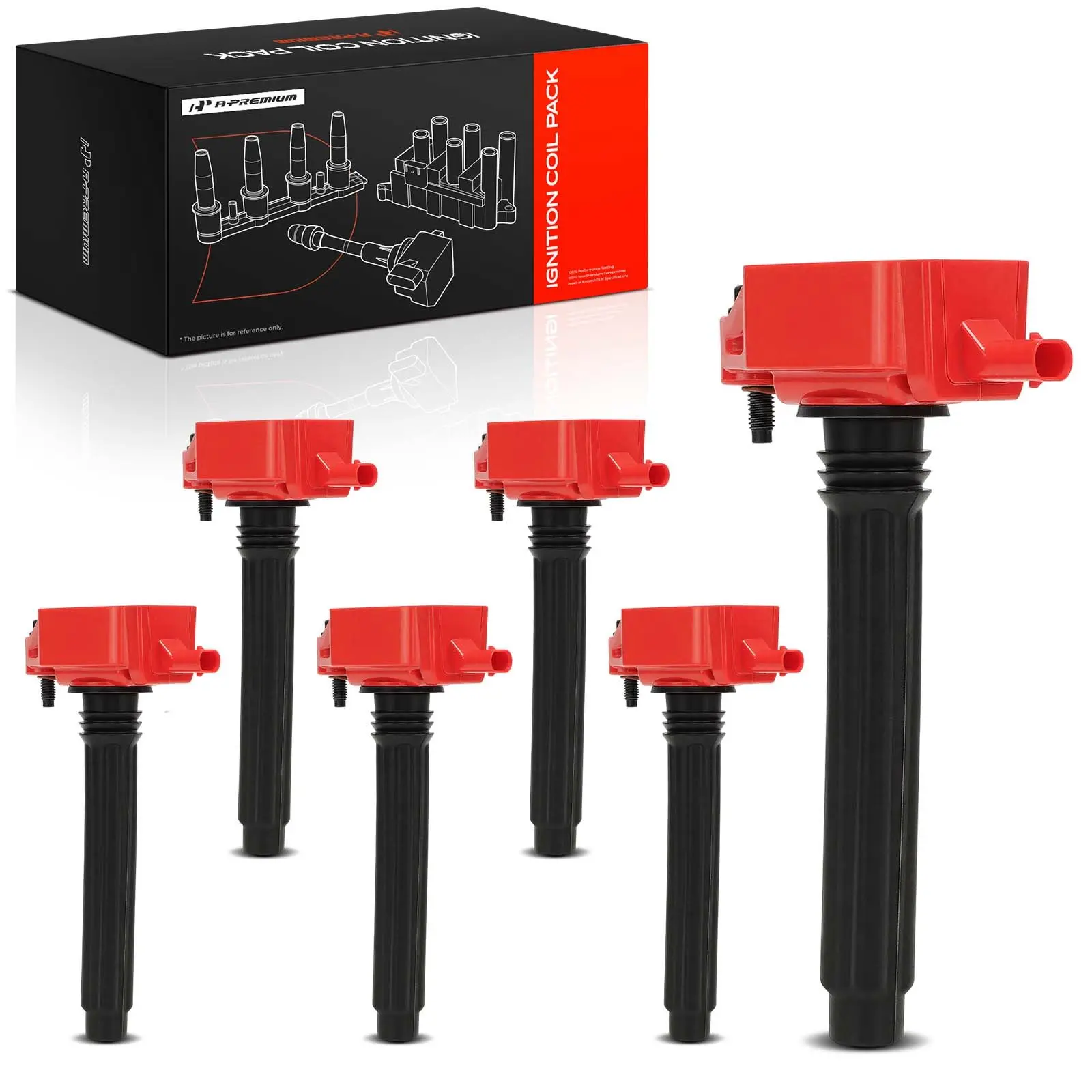 A-Premium 6pcs Red Ignition Coils for Ram 1500 13-18 Jeep Grand Cherokee 11-17 Wrangler 12-17 Cherokee 14-22 Dodge Grand Caravan
