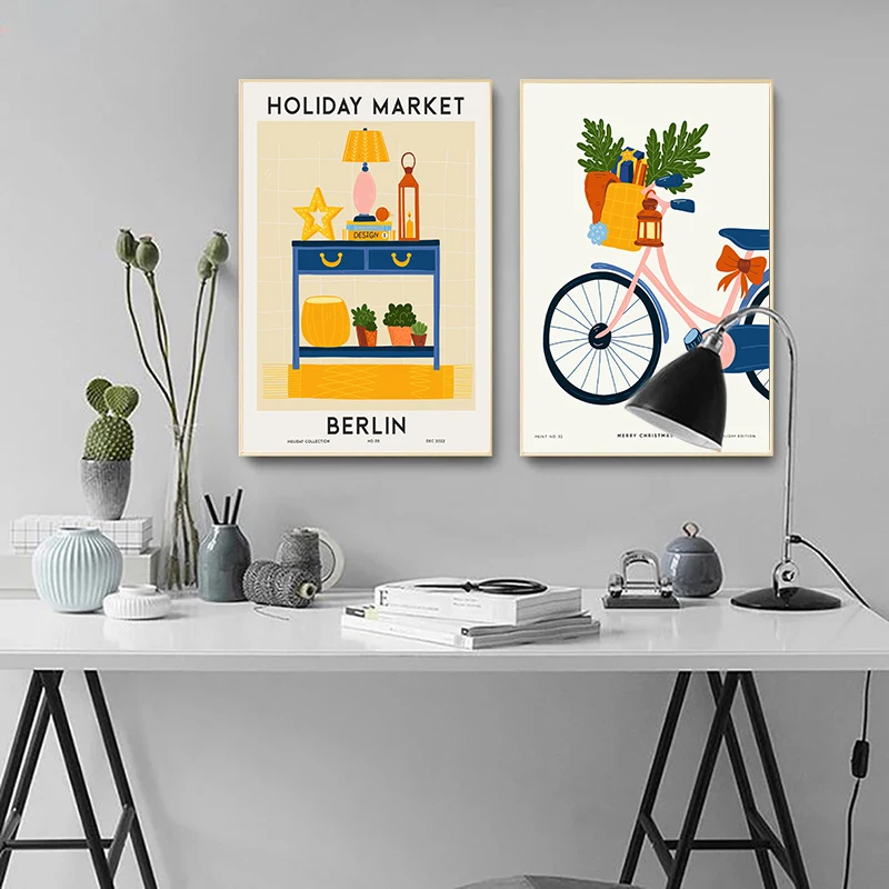 Festive Gifts Flower Market Barcelona Christmas Holiday Posters Canvas Painting Wall Art pictures living room Bedroom Home Decor