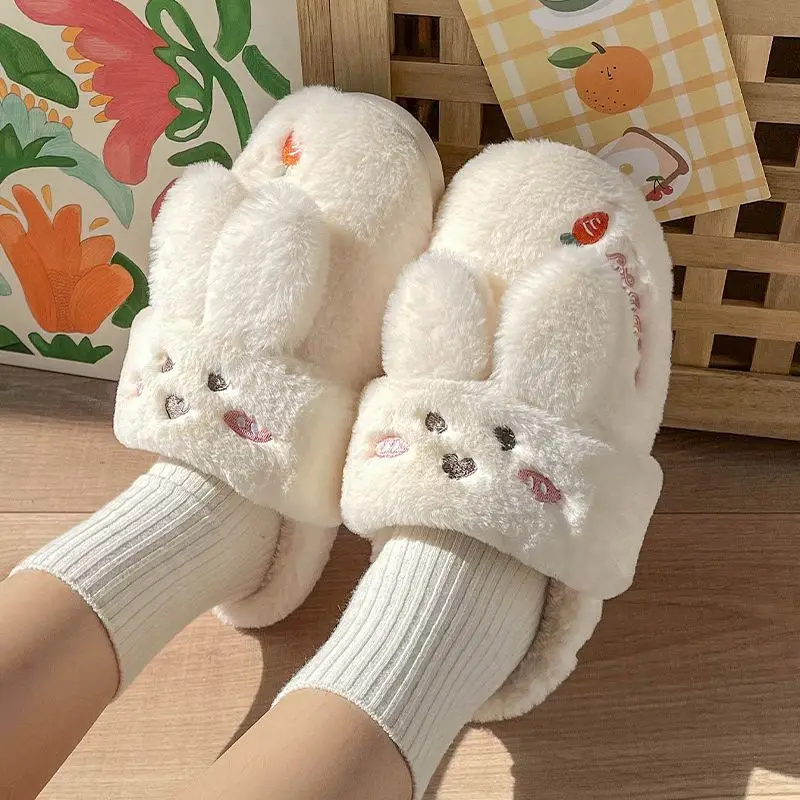 

Couple Cute Cotton Slippers Women's Winter Indoor Soft Soled Household Warm Bag Root Cartoon Cute Rabbit Fur Plush Slippers