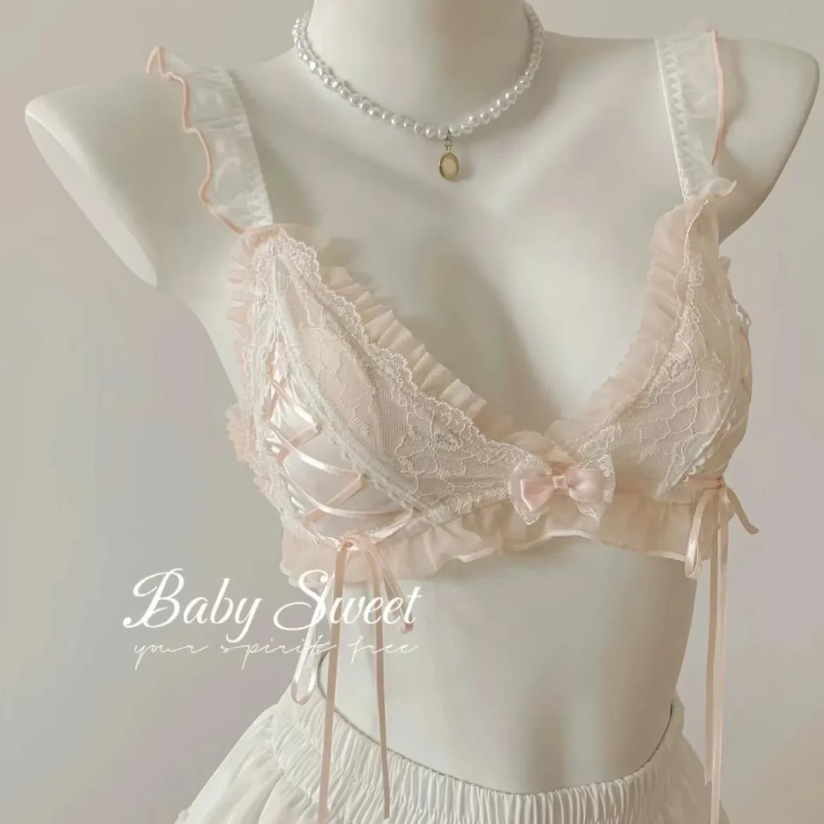 cute lace Lolita girls thin cute lace small bra women triangle cup bra sexy - Image 3