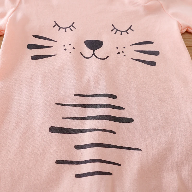 0-18 Baby Jumpsuit Cute Cartoon Cat Printed Cotton Casual And Comfortable Soft Boy And Girl Summer Short Sleeved Newborn Clothes