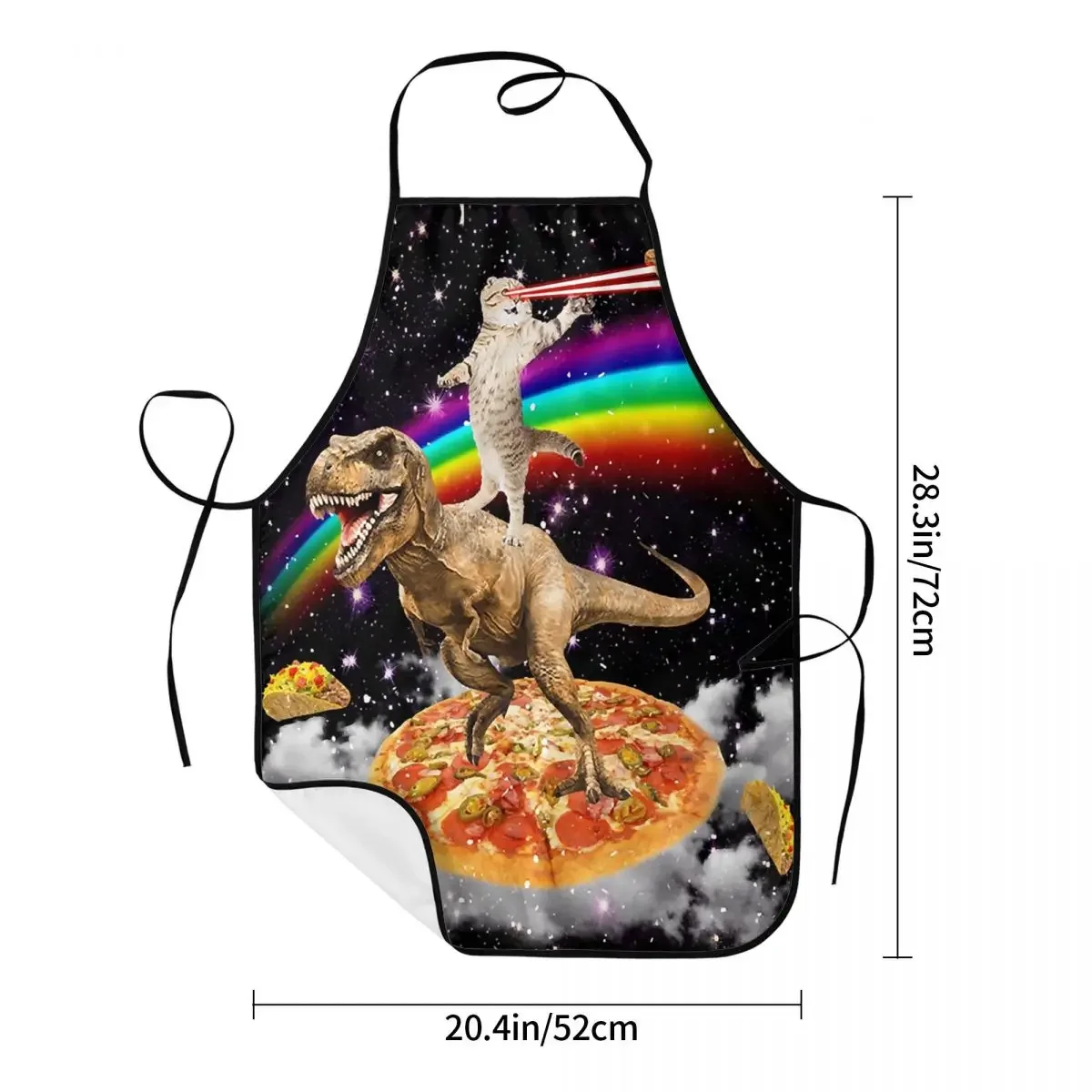 Laser Eye Cat On Dinosaur Pizza Bib Apron Adult Women Men Chef Tablier Cuisine for Kitchen Cooking Galaxy Rainbow Painting