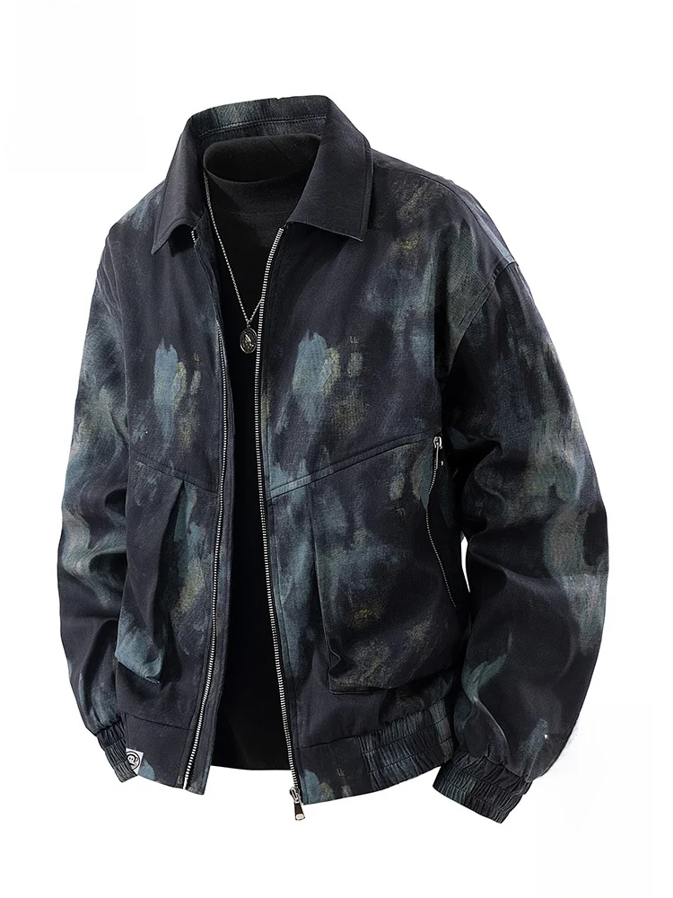 

PaulFrank Retro Tie Dye Monkey Collar Jaet Men's Autumn Faion Brand Large ket Workwear Jaet Loose Fit Zipper Closure