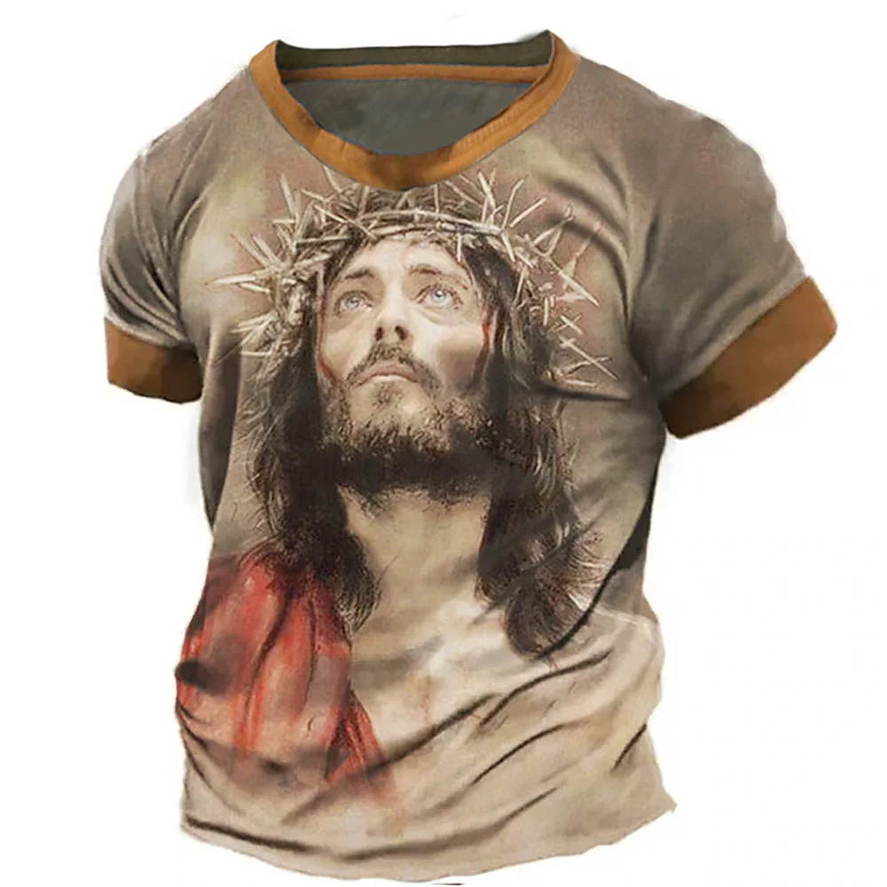 Jesus Christ Fashion Print T-shirts For Men Summer Casual Loose Short Sleeve Tee Shirts Harajuku Streetwear Oversized Tops 6XL
