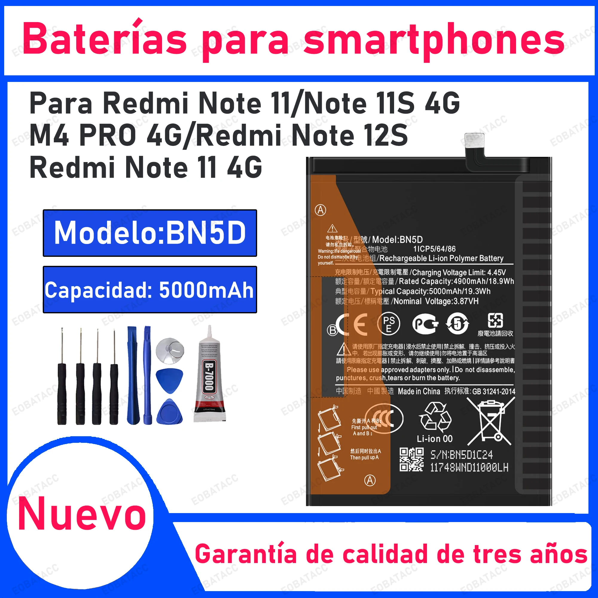 

100% New 5000mAh BN5D Battery For Redmi Note 11/Note 11S 4G/M4 PRO 4G Replacement Bateria+Free Tools