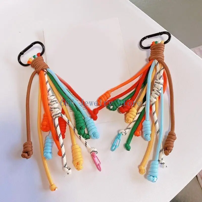 F2TD Versatile Rainbow Braided Keychain Unique Rainbow Braided Keyring Sturdy Key Chain Accessory for Key Management