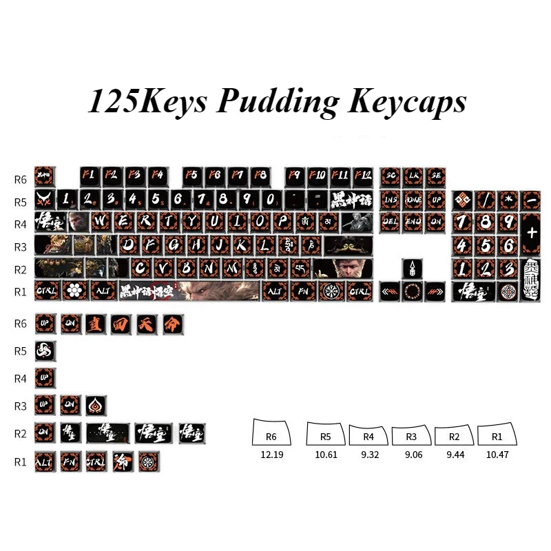 Black Myth Wukong Pudding Keycaps ASA Profile PBT+PC Material Side Transparent Gaming Key Caps for Mechanical Keyboard 125 Keys