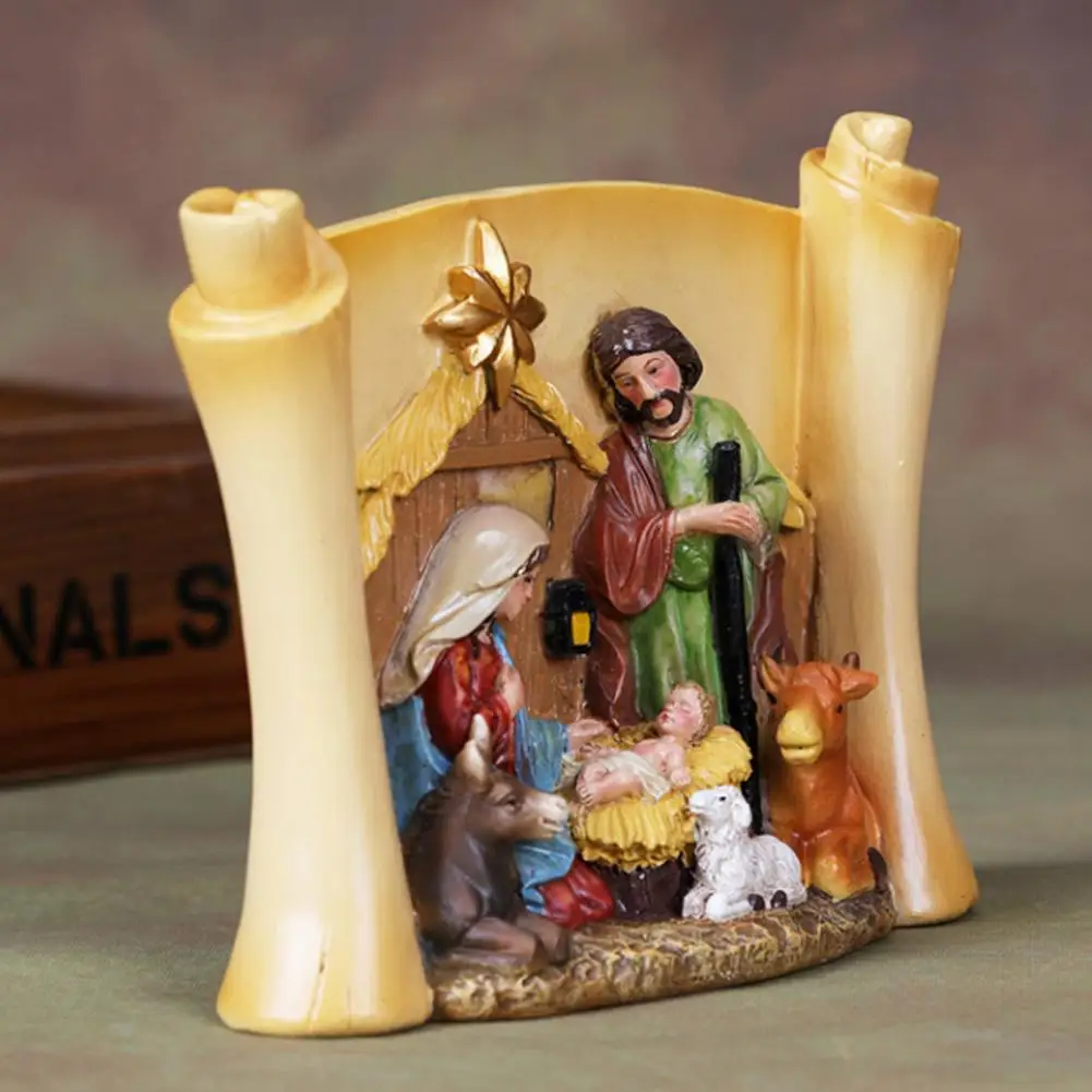 Presepe Regalo di Natale Presepe in resina Set di figurine stabili per la decorazione da tavolo di Natale Classico per le feste