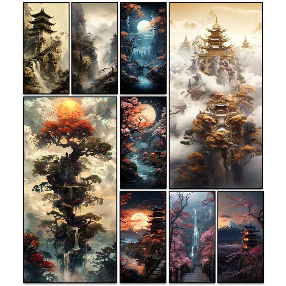 Diamond Painting Art DIY Temple Castle Old Tree Landscape Diamond Embroidery Kit 5D Square Round Diamond Mosaic Rhinestones