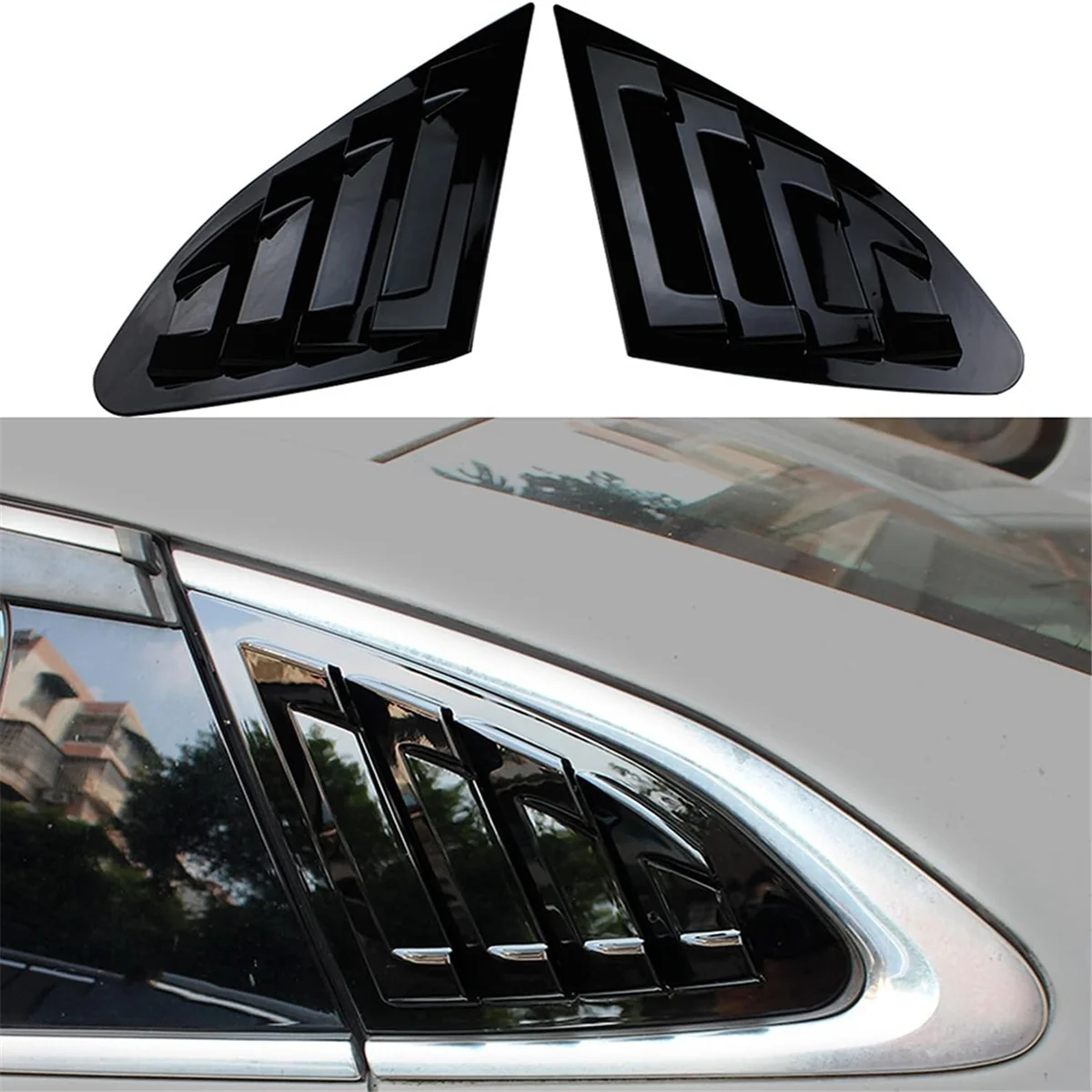 Car Rear Window Shutter Cover Trim Window Louver Side Vent Trim for Chevrolet Malibu XL 2016-2021 Bright Black