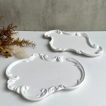 Bandeja de armazenamento estilo barroco, molde de silicone, faça você mesmo, estilo europeu, bandeja de alívio de renda, artesanato, moldes de gesso, decoração de casa