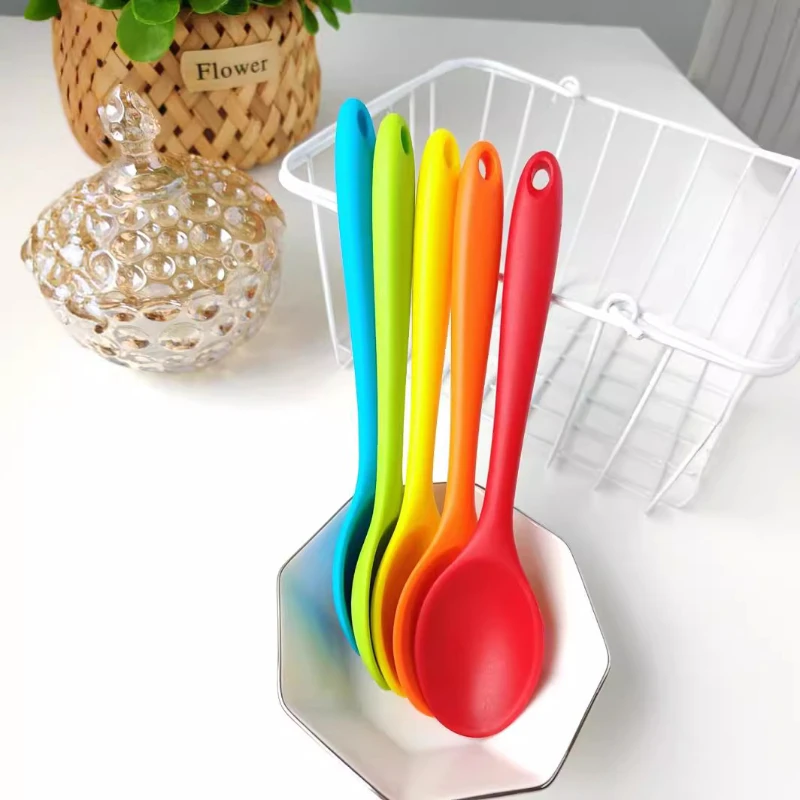 대형 실리콘 주방 요리 작은 스푼, 내열성 긴 손잡이 혼합 기구, 식기 식기류, 식당 바, 1PC 