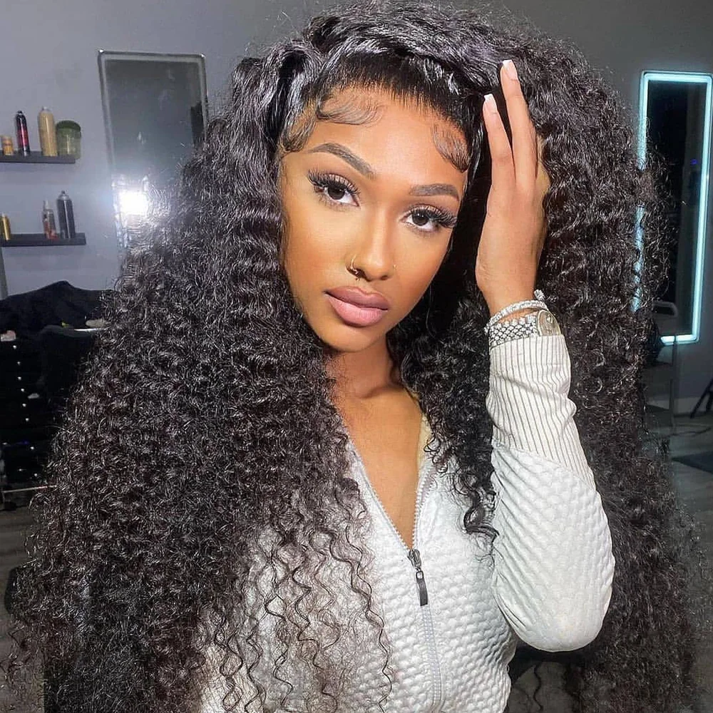 Kinky Curly 13x6 Lace Frontal Human Hair Wigs For Black Women 34 Inches Curly Human Hair HD Transparent Lace Wig