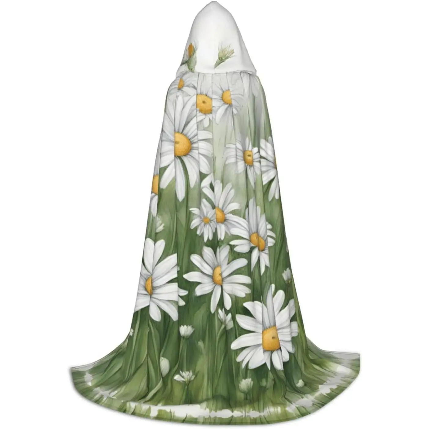

White Daisy Print Hooded Cloak For Men Ultimate Halloween Costume Perfect For Role Play Parties keep warm Water Resistant