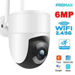 6MP Tuya WiFi Camera Outdoor PTZ 2.4G/5G Wifi Surveillance Cameras AI Tracking Security Protection CCTV Cam Alexa Google Onvif