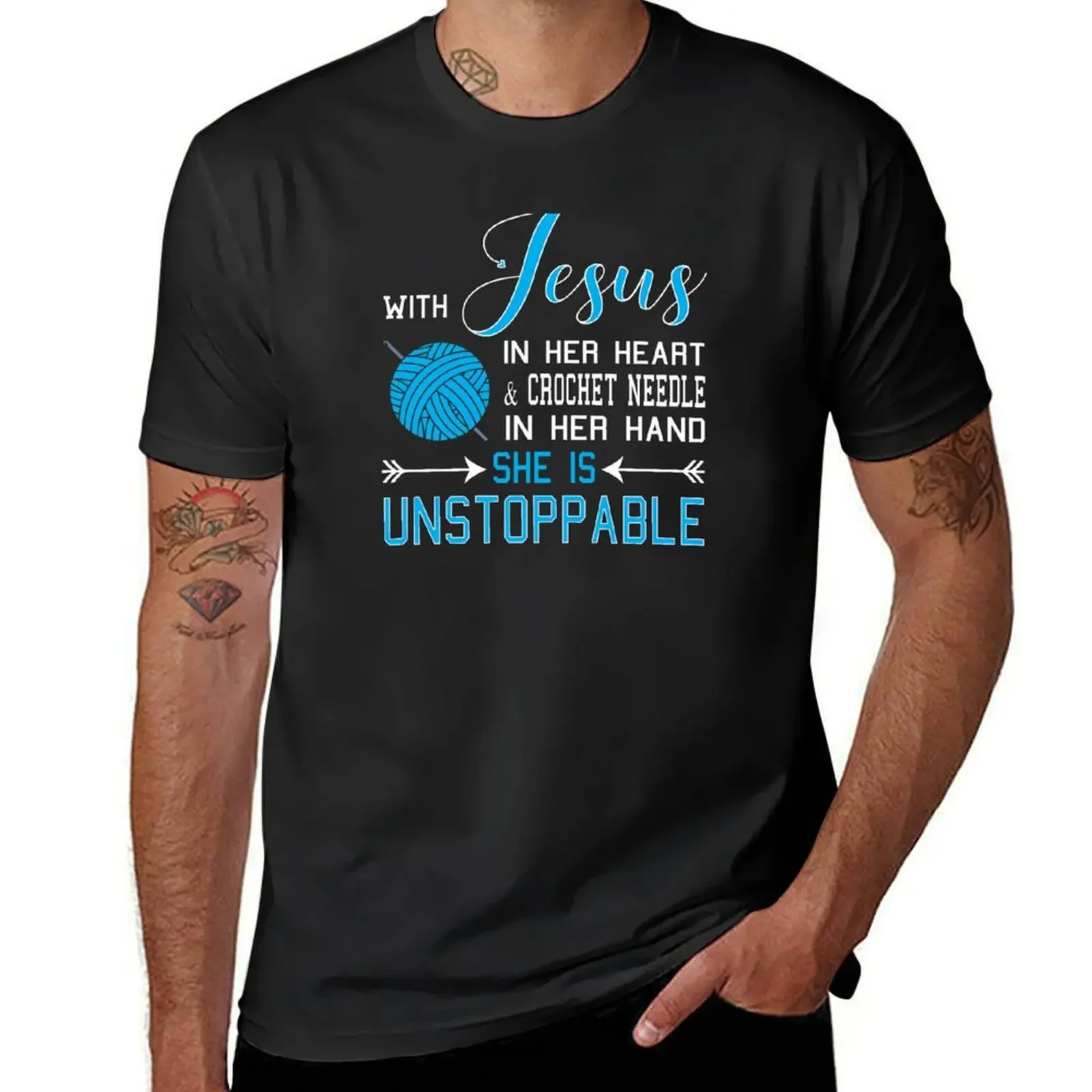 WITH JESUS IN HER HEART And CROCHET NEEDLE In Her Hand She Is Unstoppable T-Shirt plus size tops anime stuff clothes for men