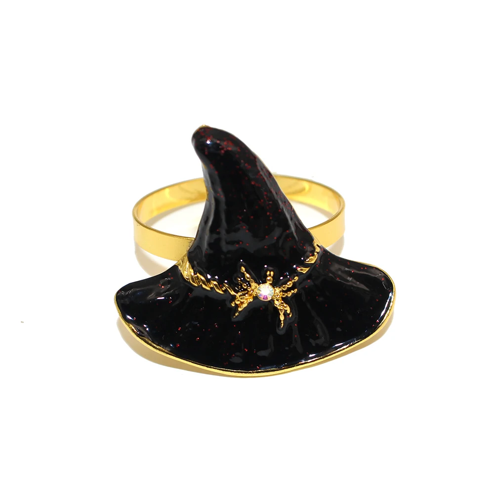 Anéis De Guardanapo De Halloween Preto, Chapéus De Bruxa, Suporte para Festa De Halloween, Decoração De Mesa, HB266, 4Pcs