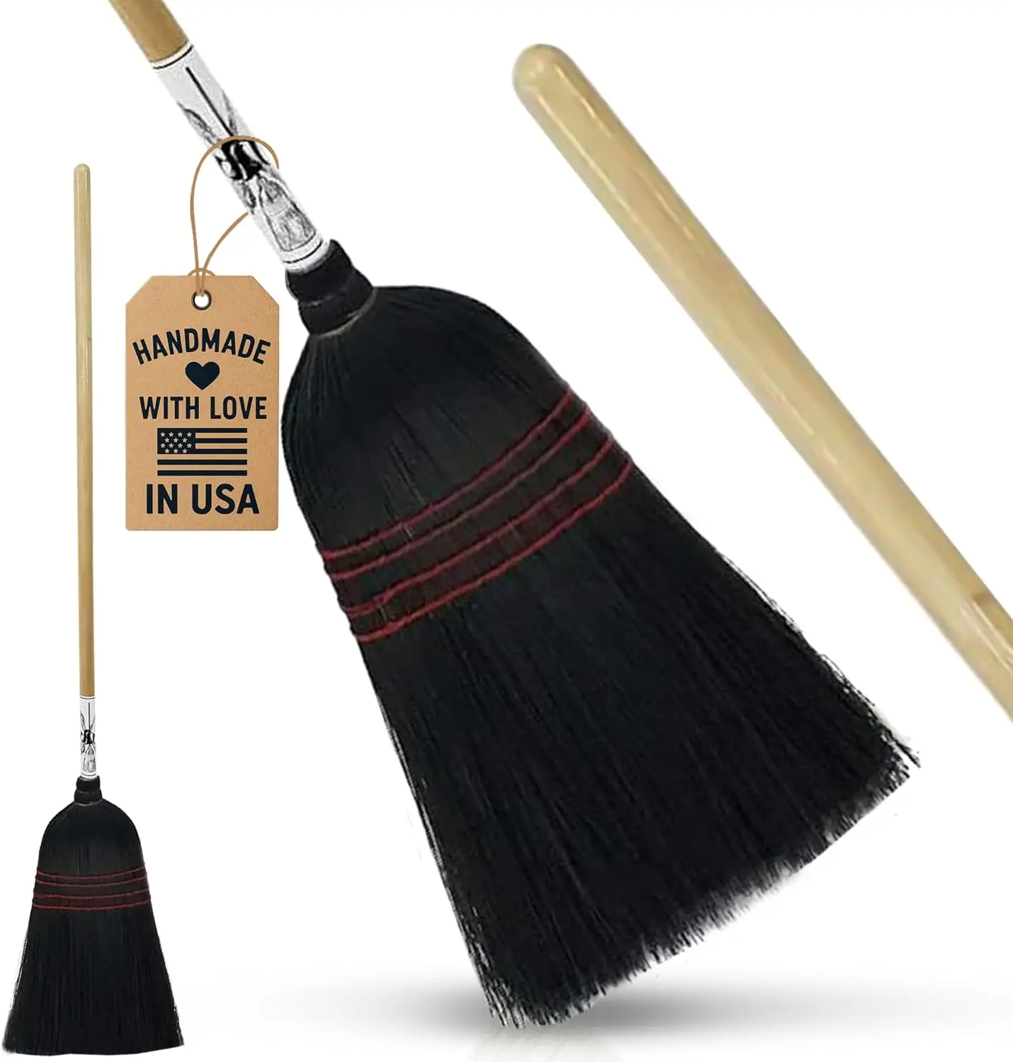

Handmade Amish Corn Broom with Wooden Handle – 57' Heavy Duty Broom for Courtyard, Lobby & Market