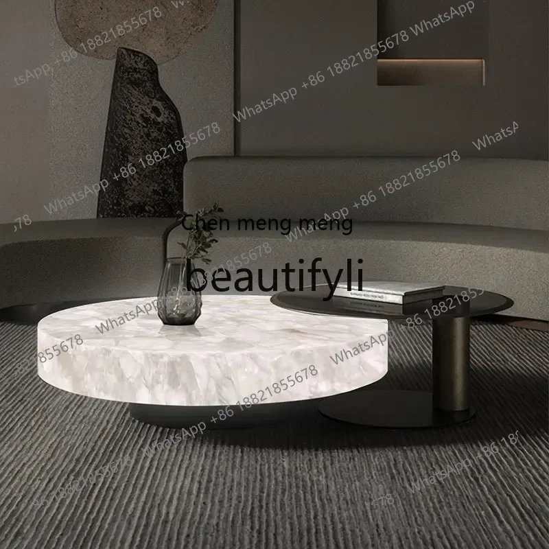 178A Luminous jade coffee table living room marble table round combination simple modern high-end
