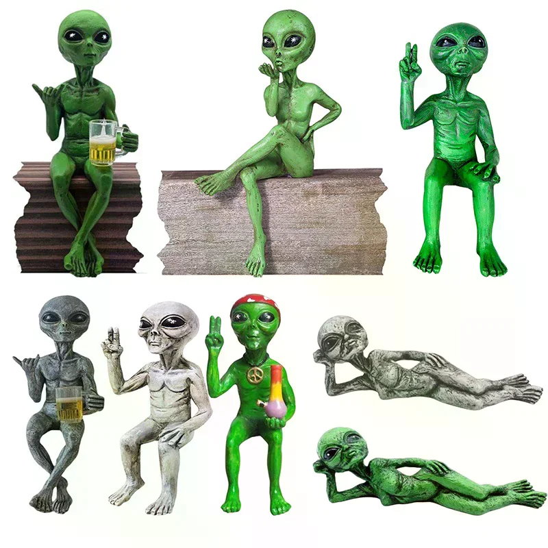 Resin Alien Statue Figurine Creative Art Sculpture Indoor Outdoor Home Yard Office Decoration Collectible