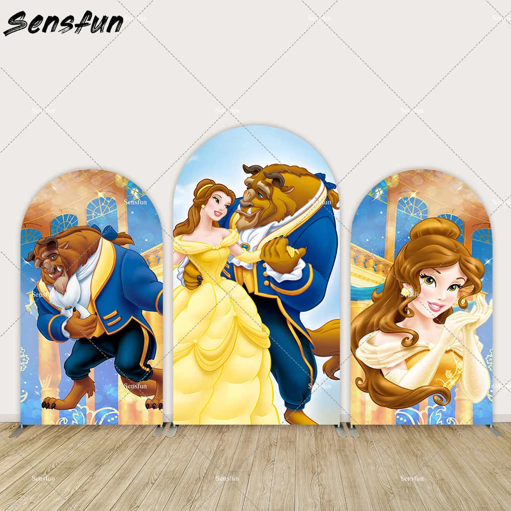 Cartoon Beauty and Beast Birthday Arch Cover Backdrops Palace Belle Baby Shower Chiara Arched Wall Background Banner