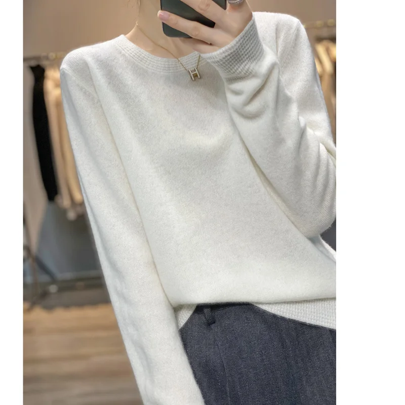 

Wool Soft Sweater Bottoming Knitted Top Autumn Winter Cashmere Commuting Style New Female Slim Round Neck Pullover Sweater A06