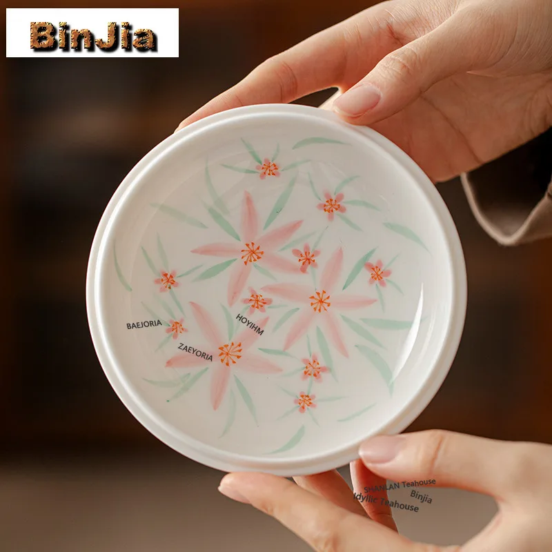 BAEJORIA Hand-painted Flower Jade Mud Pot Bearing Holder Teacup Dessert Serving Trays Dry Bubble Table Tea Tray Coasters Cafes