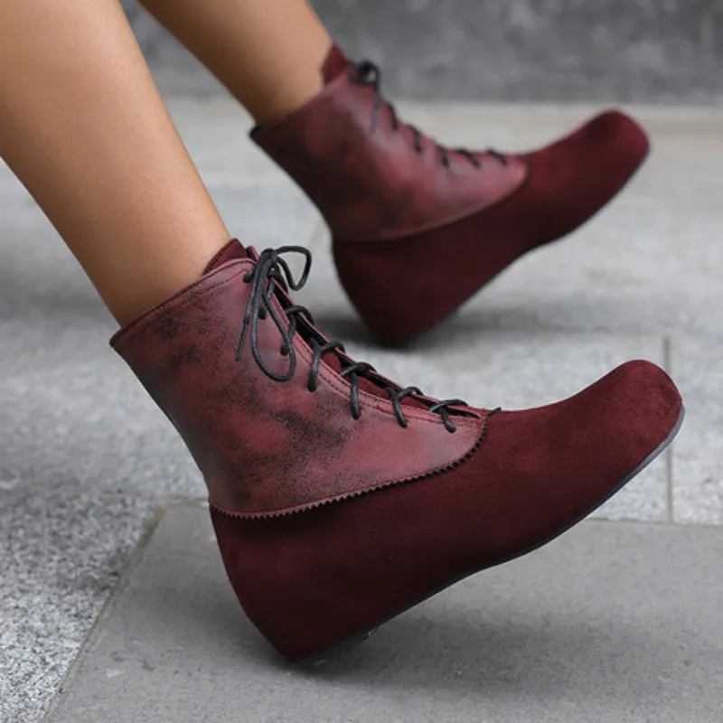 Big Size 50 Short Boot Female Lace-up Elegant Ankle Boots For Women Black Brown Footwear Shoes New 2025 Spring Fall