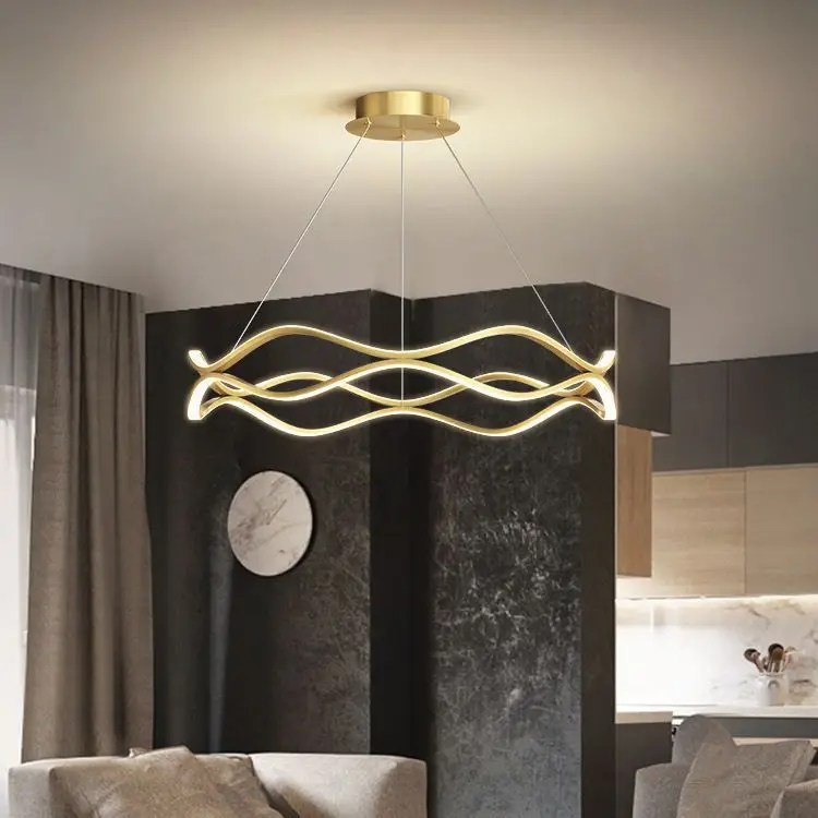 Nordic Acrylic Linea Chandelier Light Gold Luxury Ring LED Pendant Light for Bedroom Home Decorative Indoor Light