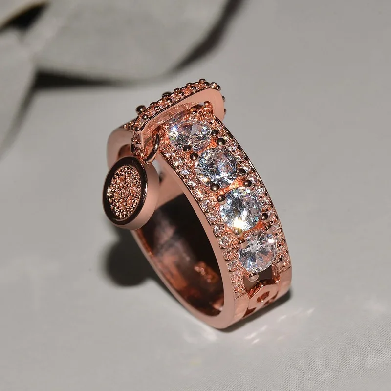 Lussuosi fedi nuziali riempite in oro rosa Color argento per gioielli moda donna anello di fidanzamento con zirconi bianchi di lusso