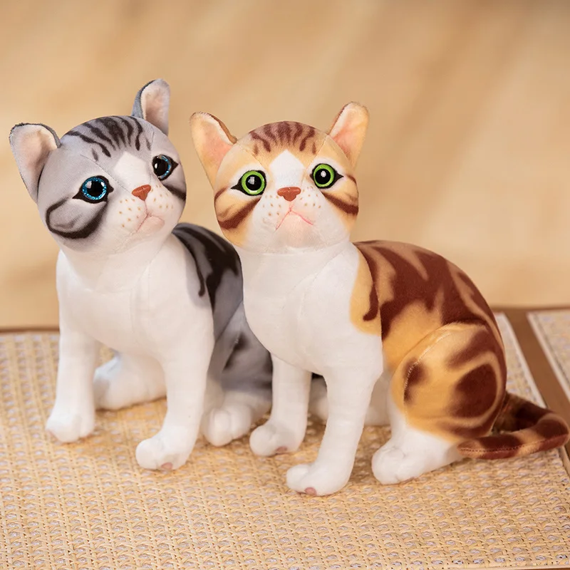 Stuffed Lifelike Siamese Cats Plush Toy Simulation American Shorthair Cute Ocelot Kitten Doll Pet Toys Home Decor Gift For Girls