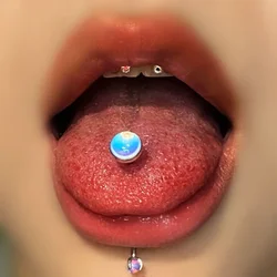 14G Oil Luminescence Tongue Piercing Rings Stainless Steel Pink Blue Tongue Stud Studs Earrings BCR Piercings Body Jewelry Gifts