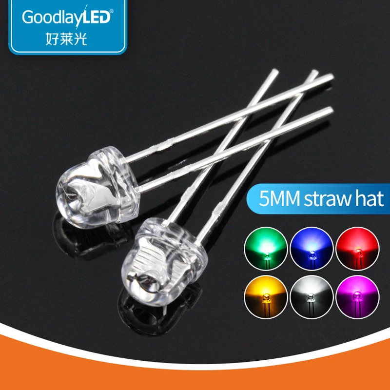 1000PCS 5mm Straw Hat Short Leg Edge Transparent White Red Blue Green Yellow Light-Emitting Diode DIP LED