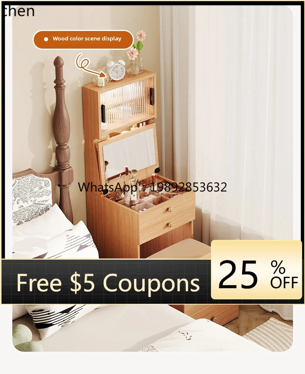 

BB medieval style solid wood dresser small apartment bedroom bedside table dressing table integrated