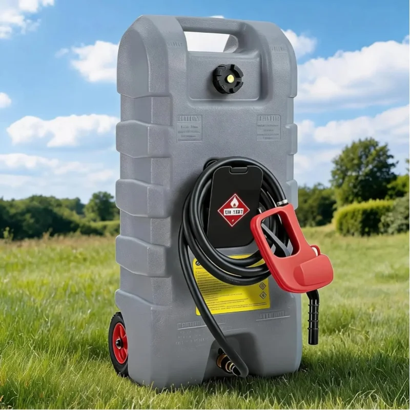 Mobiler 15-Gallonen-Kraftstofftank mit DreiM-Schlauch & Handpumpe – auslaufsicherer Benzin-/Dieseltank auf Rädern – ideal für Werkstatt, Auto, Rasenmäher, Boot, ATV