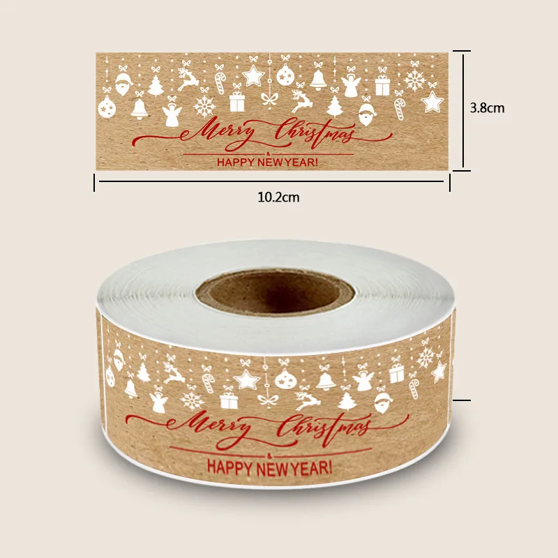 150pcs/roll Merry Christmas Stickers Kraft paper Christmas Gift Packaging Labels for Envelopes Cards Wrapping baking Decoration