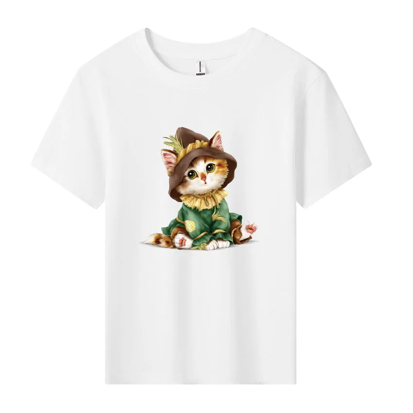 Summer Boys Girls T-shirt Fashion Funny Cat Pattern Print Design TShirt Children Streetwear Tops Clothing Casual Kids Tee