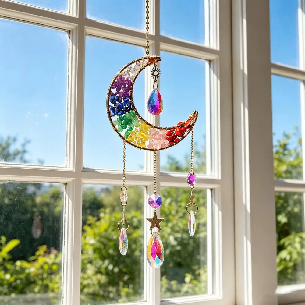 Pendant Decoration Decorative Suncatcher Colorful Suncatcher Moon Shape Hanging Prism Rainbow Maker for Windows for Christmas