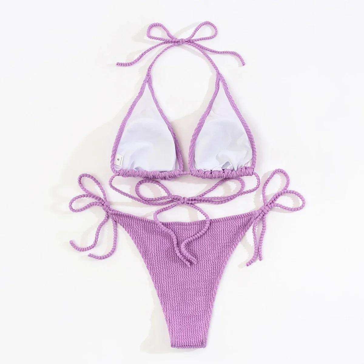 Sexy Purple Ribbed Sting Halter Triangle Bikinis Set Mujer Mini Thong Swimsuit Women Swimwear Bathing Suit Micro Bikini biquinis