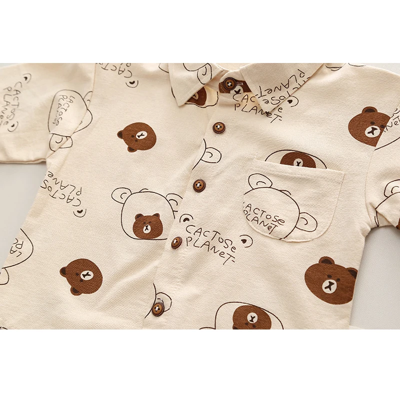 Baby Boys Fashion Clothing Set Autumn Spring New Full Print Cartoon Bear Long Sleeve Shirt+Jeans 2Pcs For 1-5Y Kids Casual Suit