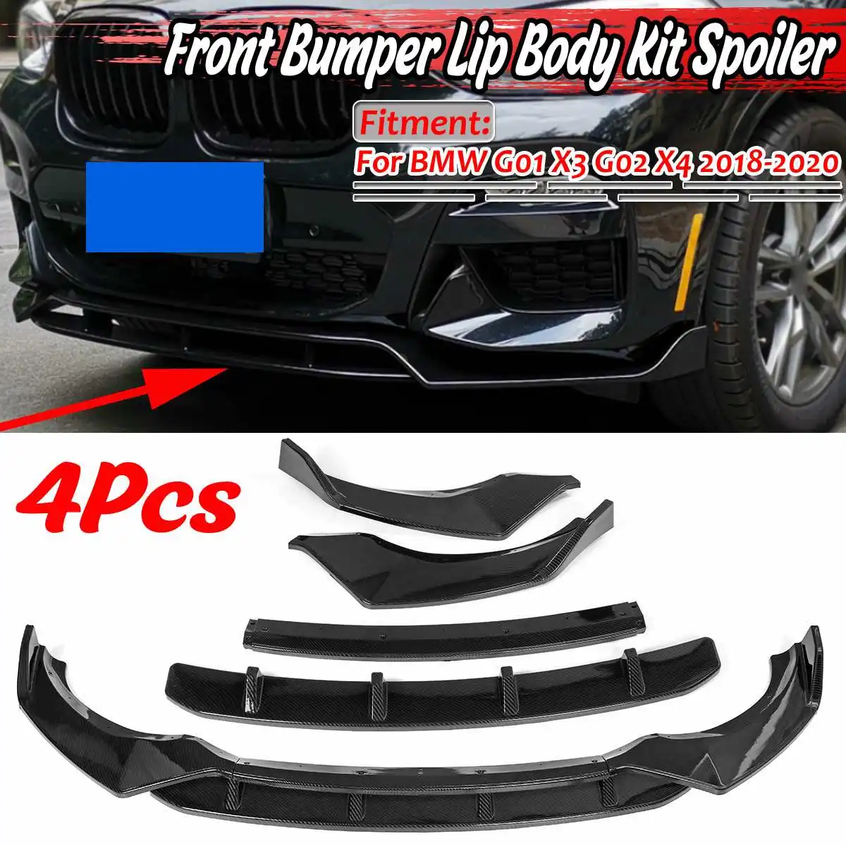 

G01 G02 4PCS Car Front Bumper Lip Splitter Diffuser Spoiler Guard Protection Cover Trim Kit For BMW G01 X3 G02 X4 2018 2019 2020