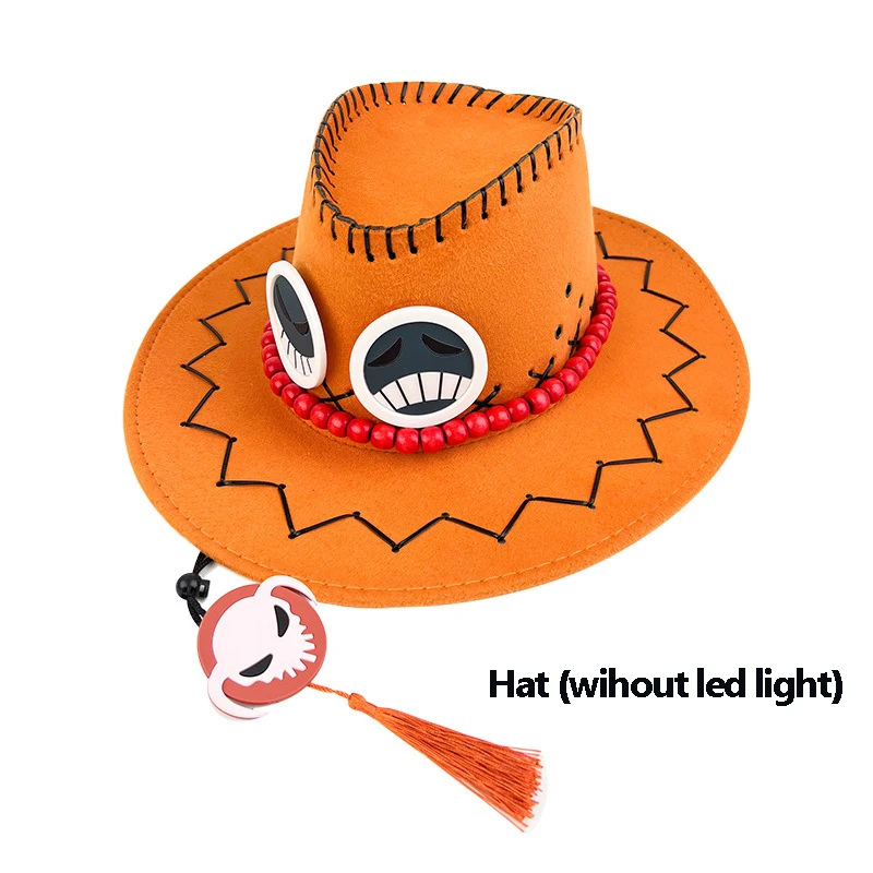 Sombrero de vaquero con luz LED de neón para hombre y mujer, gorro naranja para Halloween, Cosplay de pirata, Rey, Portgas, D Ace, Rave, noche