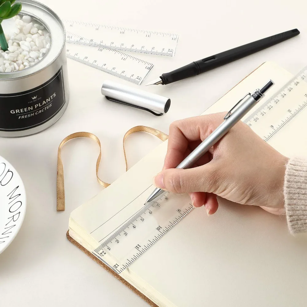 50 Pack Clear Plastic Rulers 12 Inch Straight Flexible with Inches and Metric for School Office