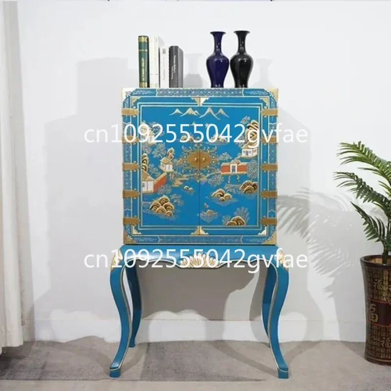 New Chinese Style Elm Gold Partition against the Wall a Long Narrow Table  Entrance Cabinet All Solid Wood Light Luxury Console