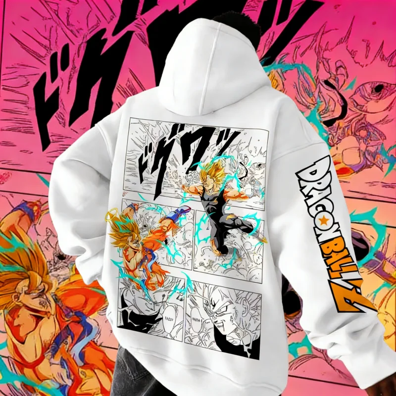 Dragon Ball Z 2026 Herbst Winter Übergroßer Hoodie 100% Baumwolle Comic-Panel-Print Warmes Retro Unisex Sweatshirt für Anime-Fans