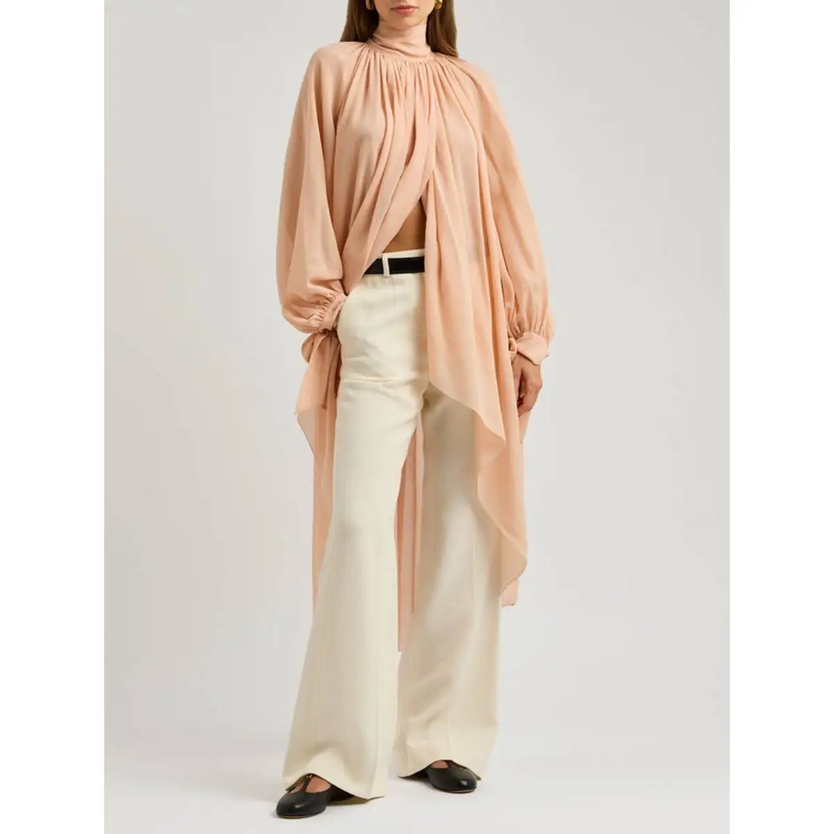 

Легкая изысканная осенняя длинная рубашка-платье для женщин, свободного кроя, с длинными рукавами, воротником-стойкой, в традиционном китайском стиле